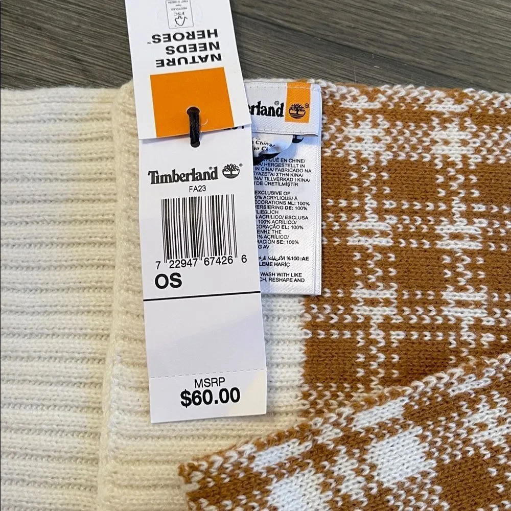Timberland Acrylic Wheat Brown & Cream Plaid Scarf NWT Buffalo Plain Lumberjack